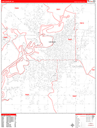 Lake Charles Wall Map Zip Code Red Line Style 2026